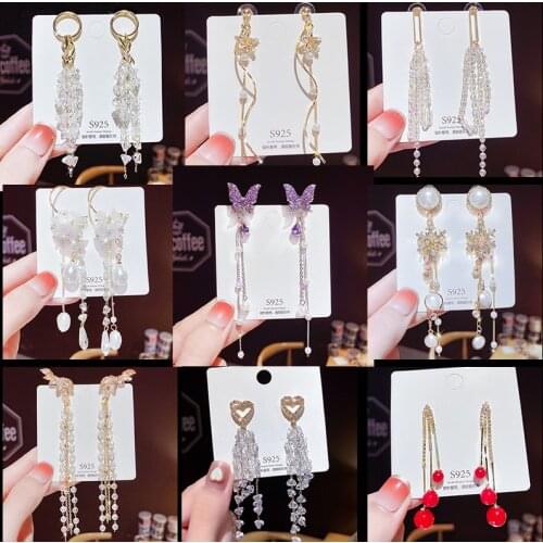 HebeDeer Korean Fashion Earring Womens Fashion Kpop Tassel Pearl Earrings Long Earrings Aesthetic Beaded Earrings Wholesale