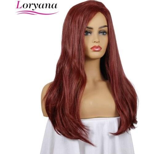 Loryana Synthetic Hair 26 Inch Long Fashion Wine Red Straight Wigs for Black Women Heat Resistant Synthetic Hair