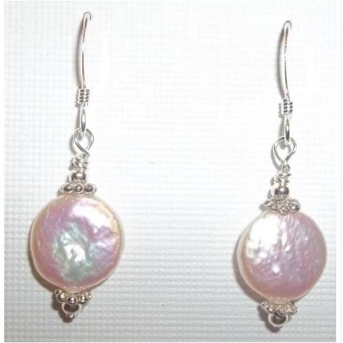 Favorite Pearl Jewelry Authentic Coin Freshwater Pearl S925 Sterling Silver Dangle Earrings With Silver Flower Bead Fine Jewelry