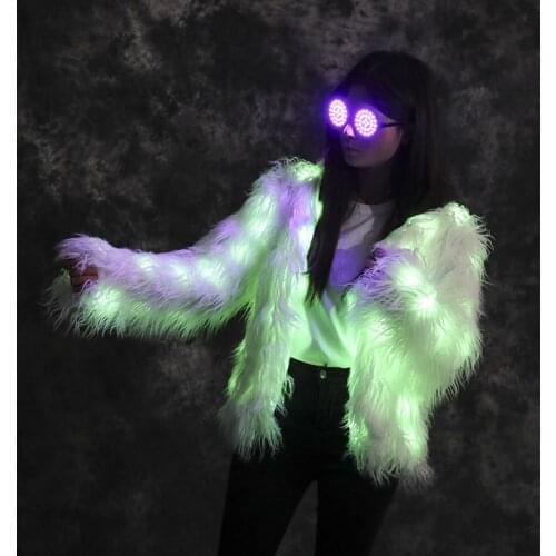 M70 Colorful led luminous fur coat rave festival weras stage show dress dj glowing dance costume bar wears clothe led costume dj