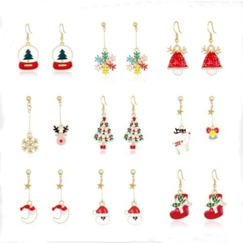Fashionable Christmas Earrings Christmas Tree Santa Claus Elk Moon Snowflake Earrings for women Golden Jewelry Christmas Gift