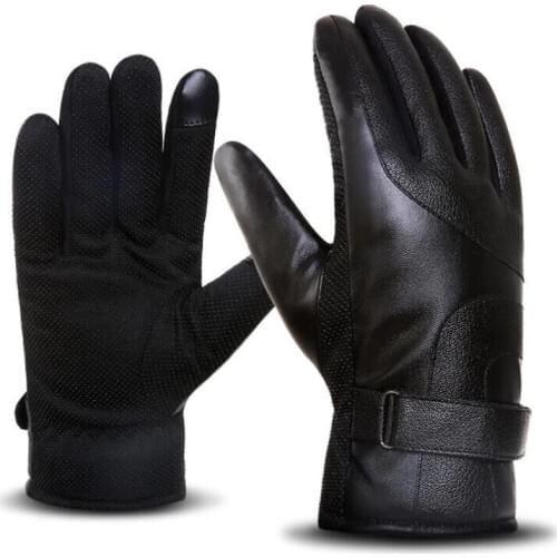 BING YUAN HAO XUAN Mens Winter Simulation Leather Thermal Warm Gloves Men Winter Smartphone Using Gloves Driving Non-Slip Glove
