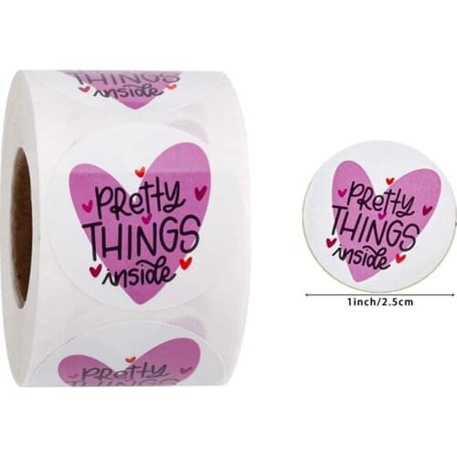New 500pcs/1inch Round Purple Heart "Pretty Things Inside" Sticker for Shopping Small Shop Local Handmade Package Decor Stickers