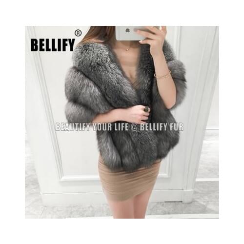 New Winter Female Ponchos and Capes Huge Real Silver Fox Fur Collar Lamb Cashmere Shawl Wrap Pashmina For Ladies CW247