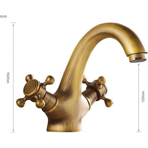 Soild Brass Double Handle Control Antique Faucet Kitchen Bathroom Basin Mixer Tap Hot Cold Bath Mixer Water Tap