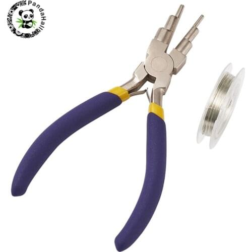 Pandahall 1 Set DIY Jewelry Tool Sets with Carbon Steel Round Nose Pliers and Copper Jewelry Wire Mixed Color 14.5x7.9x1.3cm