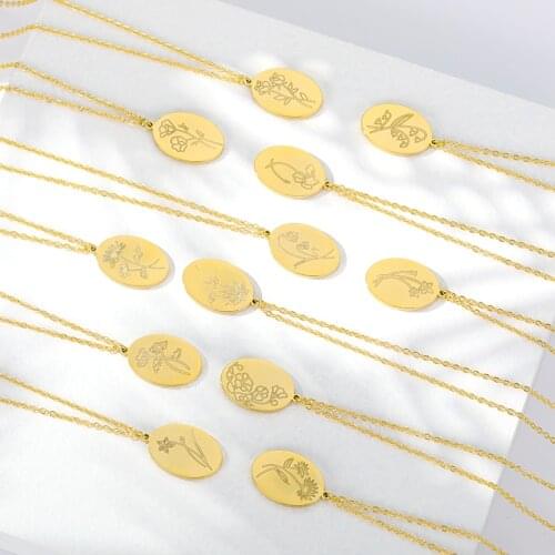 Mothers Day Seal Stamp Necklace Creative Month Bouquet Pendant Birthday Jewelry Gift for Mom Gold Stainless Steel Necklaces