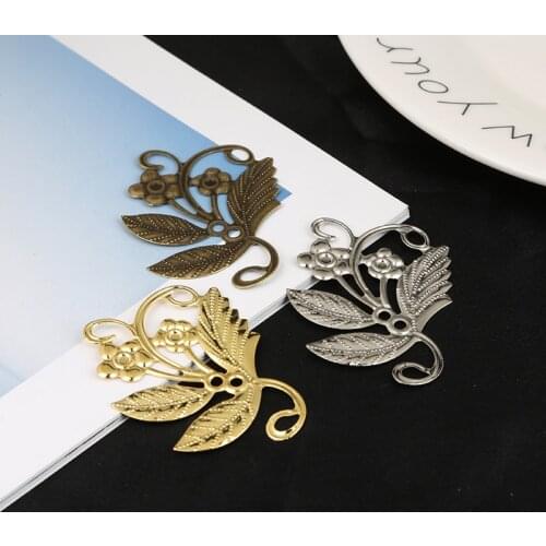 High Quality 10Pcs Gold/Bronze/Rhodium Plated 40x49mm Filigree Flower Wrap Connectors Charms For Jewelry Making DIY Accessories