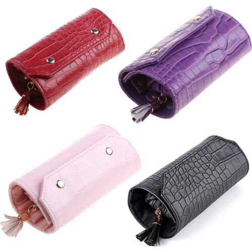 Portable Travel Jewelry Organizer Box Roll PU Leather Jewellery Storage Pouch for Rings Earrings