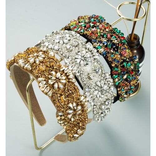 Luxury Baroque Full Rhinestone Headband Hair Accessories Women Hand-sewn Colored Glass Rhinestone Flower Hairband Ctue Hair Hoop