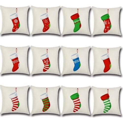 Christmas socks Cushion Cover Cotton Linen Decorative Pillowcase Chair Seat Square 45x45cm Pillow Cover Home Living Textile