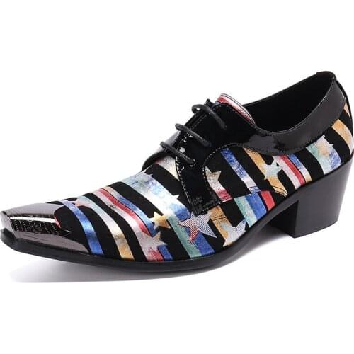 Handmade Dress Shoes Men Square Head Black Blue Genuine Leather Shoes Men With Stars Lace-up Party, Runway Business Shoes Men