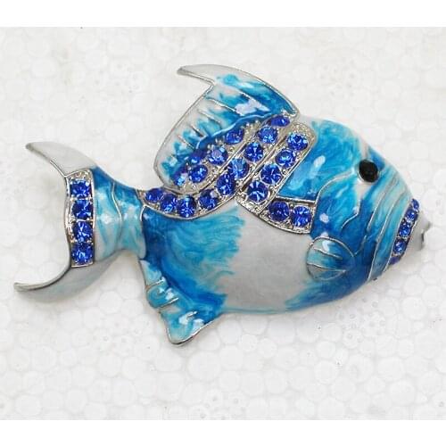 Blue Rhinestone Enamel Brooch pins Fish Pin brooches C960 B