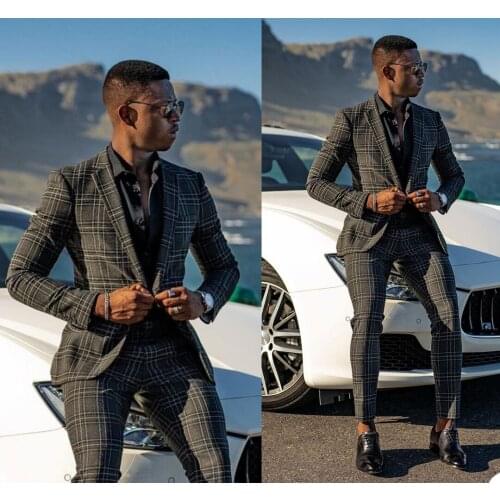 Smart Fashion Check Mens Custom Made Wedding Tuxedos One Button Groom Wear Formal Dinner Prom Party Blazer Suits(Jacket+Pants)