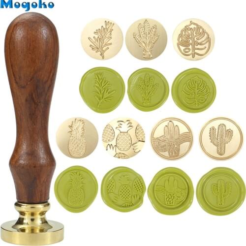 Mogoko Wax Seal Stamp Retro Wood Classic Sealing Wax Stamps Envelope Antique Stamp Rosemary/Lavender/Monstera Leaf/Cactus Plants