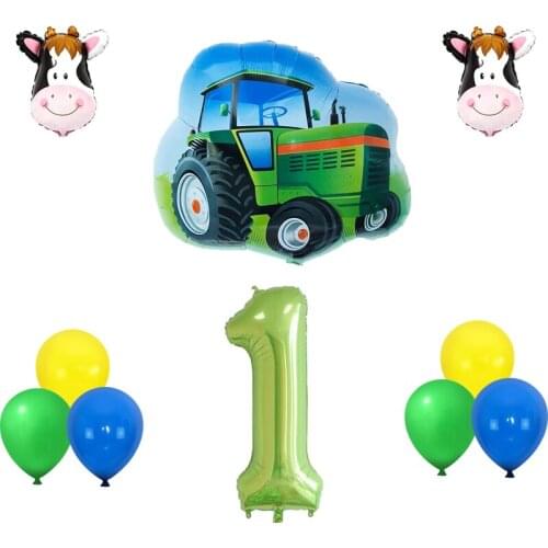 Farm Theme Happy Birthday Party Balloons Cow Tractor Foil Balloon 40inch Big Number Ball For Kids Boy Toys Baby Shower Supplies