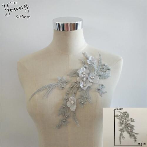 New arrive Embroidery ABS pearl Lace Collar Fabric Trim Applique DIY Rhinestone Craft Lace Neckline Dresses Decorate Accessory