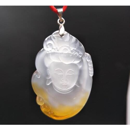 High-quality ice-coloured chalcedony Guanyin Buddha head pendant natural agates jades pendant necklace for men and women