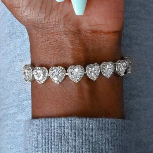 2021 Summer new Iced Out Bling 5A cubic zirconia Romantic heart cz Tennis Chain Bracelets For Women Wedding Gift Fashion Jewelry