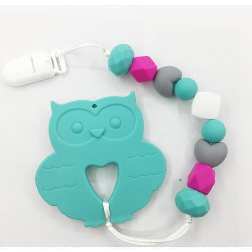 10 pieces/lot ) 100% Silicone BPA Free Owl large teether Pacifier clip Necklace for baby chew,owl pacifier clip Necklace