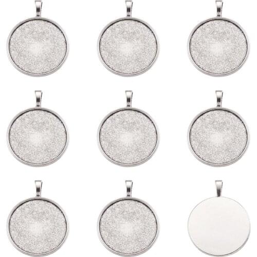 16/18/25/30mm 10pcs Tibetan Style Alloy Flat Round Pendant Cabochon Settings Jewelry Findings Component, Antique Silver F70