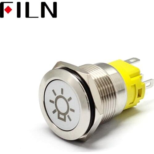19mm 12v 24v LED Momentary Latching Stainless Steel anti vandal waterproof metal Push Button Switch with light symbol