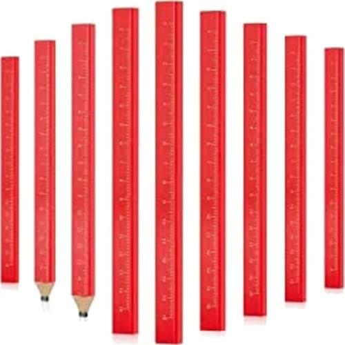 20 Pieces Carpenter Pencils Professional Red Construction Woodwork Pencils for Builders (Pencil with Scale)