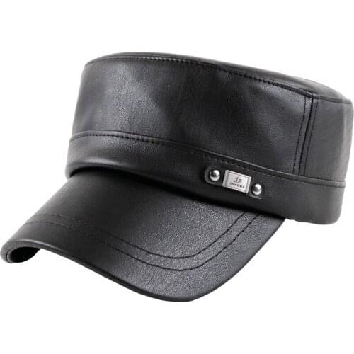 2019 winter women and men simulation pu leather flat top hat autumn and winter middle-aged warm visor simple versatile cap 15088