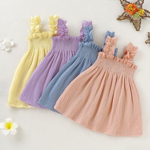 2021 Fashion Newborn Baby Girl Summer Solid Color Sleeveless Party Casual Dress Sundress Sweet Princess