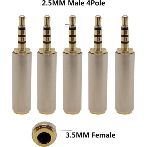 5PCS 2.5mm Male to 3.5mm Female 4 Pole Stereo Audio Connector video Convertor Adapter