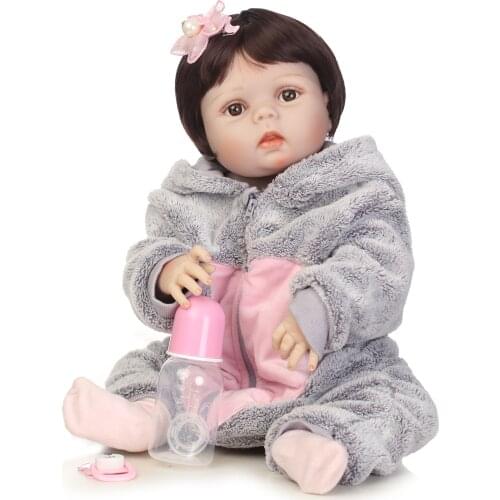 57cm Full Silicone Baby Girl with Glued Wig Hair Kids Gift Silicone Reborn Baby Dolls Baby Girl Christmas Birthday New Year Gift