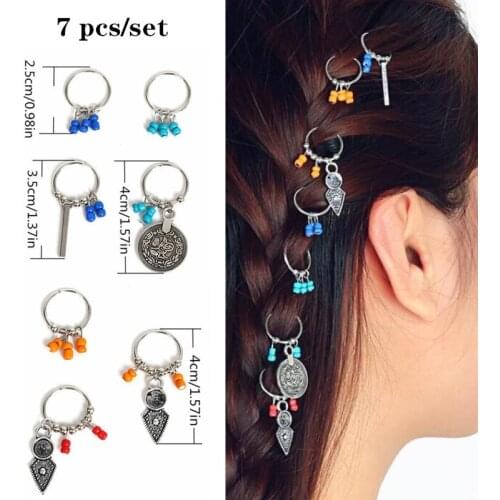 7 Styles Retro Charms Hair Braid Dread Dreadlock Beads Clips Cuffs Rings Jewelry Dreadlock Clasps Accessories