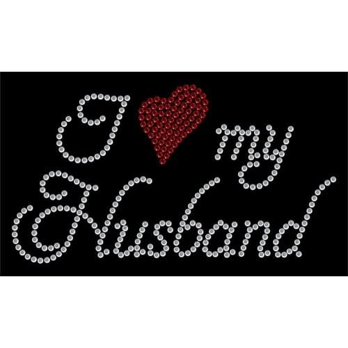 2pc/lot l love my husband hot fix rhinestone applique iron on applique patches iron on crystal transfers design