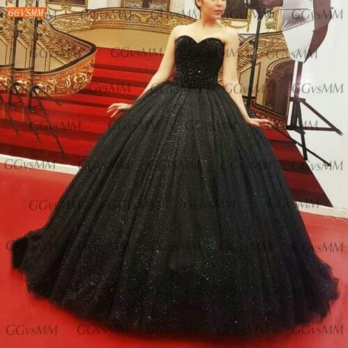 Ball Gown Black Evening Dresses Women Sweetheart vestidos de fiesta de noche 2021 Beading Formal Party Dress Long robe de soirée