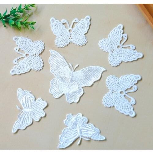 5 PCS White Cotton Butterfly Embroidered Lace Bilateral Applique Trim Ribbon Sewing Decor Craft DIY Accessories