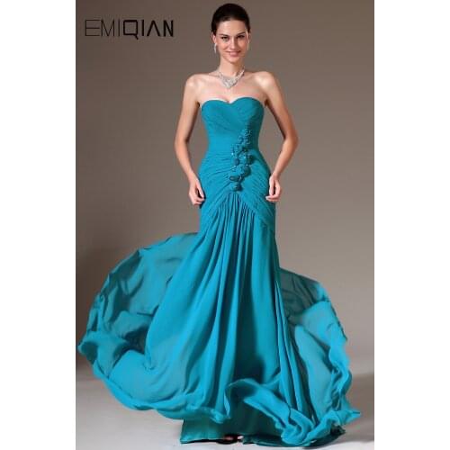 Free Shipping New Blue Strapless Sweetheart Hand made Flowers Prom Gown Dress
