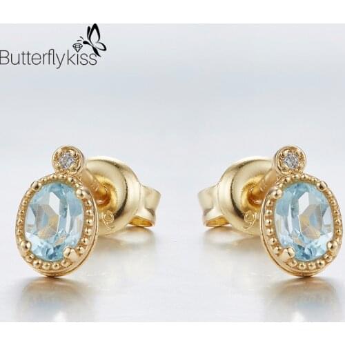BK 925 Sterling Silver Stud Earrings Vintage Sky Blue Topaz Zircon Fine Jewelry Wedding Engagement Party Unusual Earrings