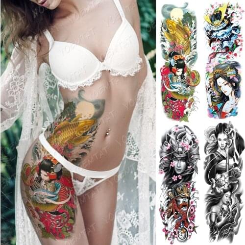 Large Arm Sleeve Tattoo Japanese Geisha Waterproof Temporary Tatto Sticker Samurai Waist Leg Body Art Full Fake Tatoo Women Men