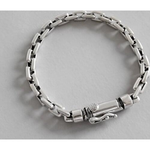 Handmade S925 Sterling Silver Bracelet Personality Retro Distressed Cross Chain Chain Bracelet Men and Women Silver Jewelry
