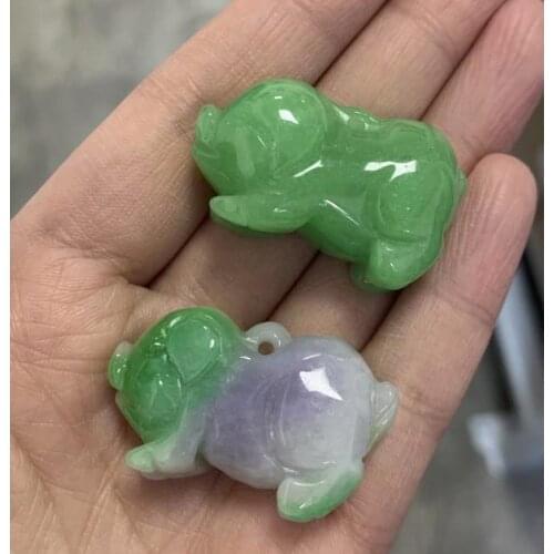 1pc Chinese Green Jadeite Zodiac Pig Dog Pendant Necklace Charm Jewellery Fashion Amulet Luck Gifts Men Woman Sweater Chain