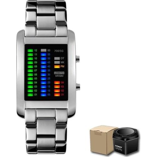 Luxury Steel Belt Square Binary Watchwrist Sports Watches Mens Waterproof Mael Watch LED Display Military Relogio Masculino New