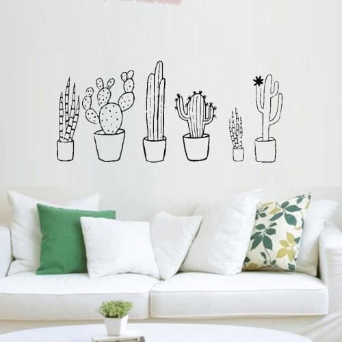 Cactus Black & White Set Wall Decal Plants Spring Cactus Pot Plants Nature Green Living Room Decals Home Decorations L78