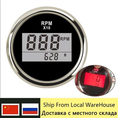 52mm Digital Tachometer 0-9990 RPM Outboard Engine Tachometer Gauge For Boat Car Truck Hour Meter LCD Gauge With Red Backlight