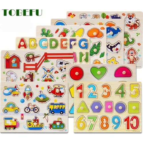 Montessori Wooden Puzzles 3D Cartoon Vehicle Animals Fruits Hand Grab Boards Toys Tangram Jigsaw Baby Educational Christmas Gift