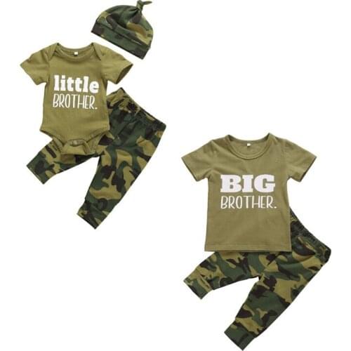 Focusnorm 0-5Years Toddler Baby Boy Romper Shirt Pants Suit Summer Sports Short Sleeve Round Collar Army Green Trousers