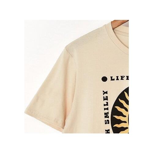 Women T-shirt 2021 Spring and Summer New Youth Simple Style Smiling Face Print Round Neck Short Sleeve T-shirt