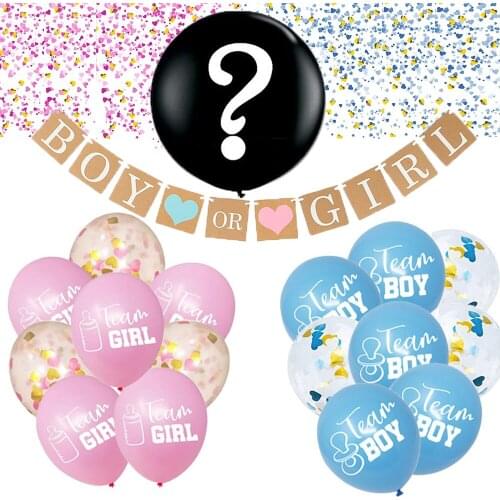 Gender Reveal Party Decorations 36" Giant Black Team Boy Team Girl Balloon Boy or girl Banner Garland Set for Baby Shower Party