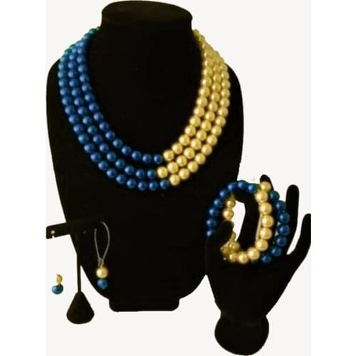 Greek Multilayer Blue Yellow Pearl Jewelry set Sigma Gamma Rho pearl Necklace Bracelet Earring