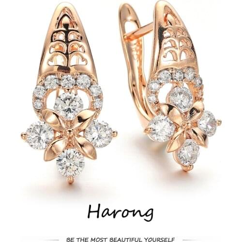 Exquisite Copper Flower Heart-shaped Earrings Inlaid Crystal Precious Gold High-quality Female Stud Earrings Jewelry Woman Gift