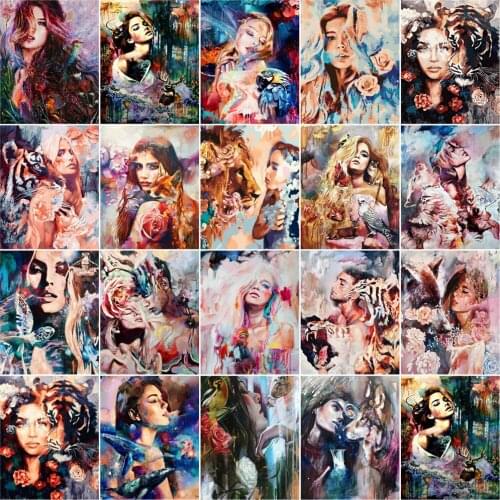 AZQSD Painting By Number Lion Girl Drawing On Canvas DIY Frame Paint By Numbers Tiger Animal Kits Modern Wall Art Gifts